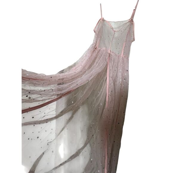 Pink Starry Tulle Maxi Dress M Sleeveless Party Evening - Picture 15 of 15